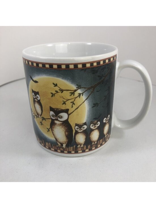 Sakura Other - Vintage Pumpkin Hallow Coffee Mug David Carter Brown Full Moon Owls Black Bats